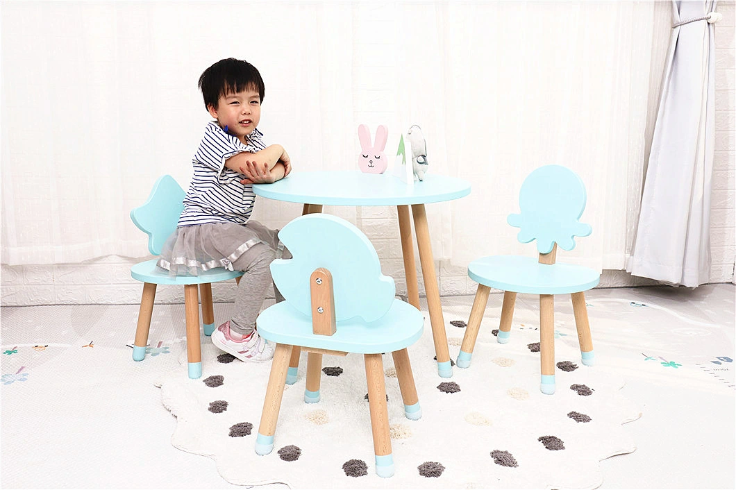 Cute Wooden Ocean Kids Moon Table and Star Chair Toddler Kindergarten Furniture Set