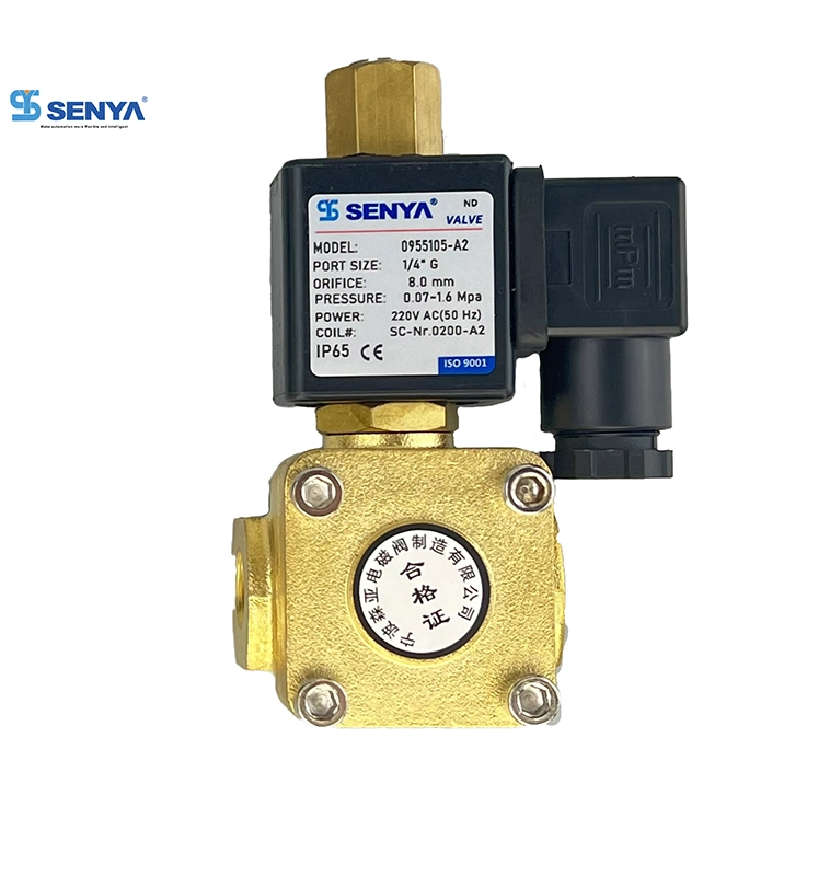 Senya Pneumatic عالية الجودة المصنعين الصين الموردون توريد بقعة 0955 السلسلة صمام الملف الكهربائي للمياه التي يتم تشغيلها بواسطة الصمام الكهرومغناطيسي 2/2 ذي الطرقين