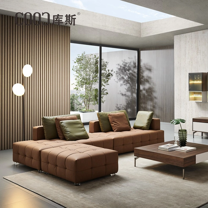 Moderne italienische Stil Montage Ecke L Größe Möbel Schlafsofa Ledersofas-Set Mit Verdeckoberteil Und Narbenversatz