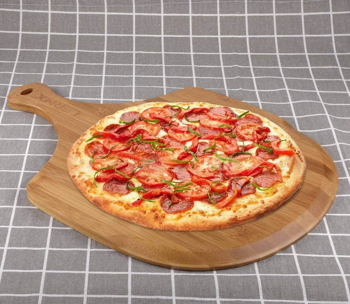 Food Grade Solid Bamboo Tray Wooden Pizza Tray with Handle