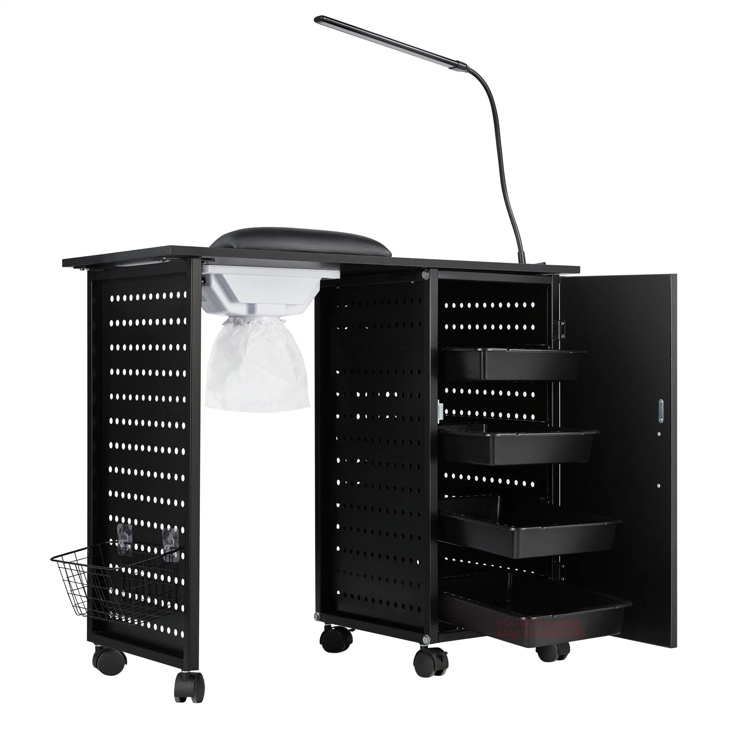 Classic Makeup Table Portable Trolley with Fan Manicure Table for Nail Salon Shop