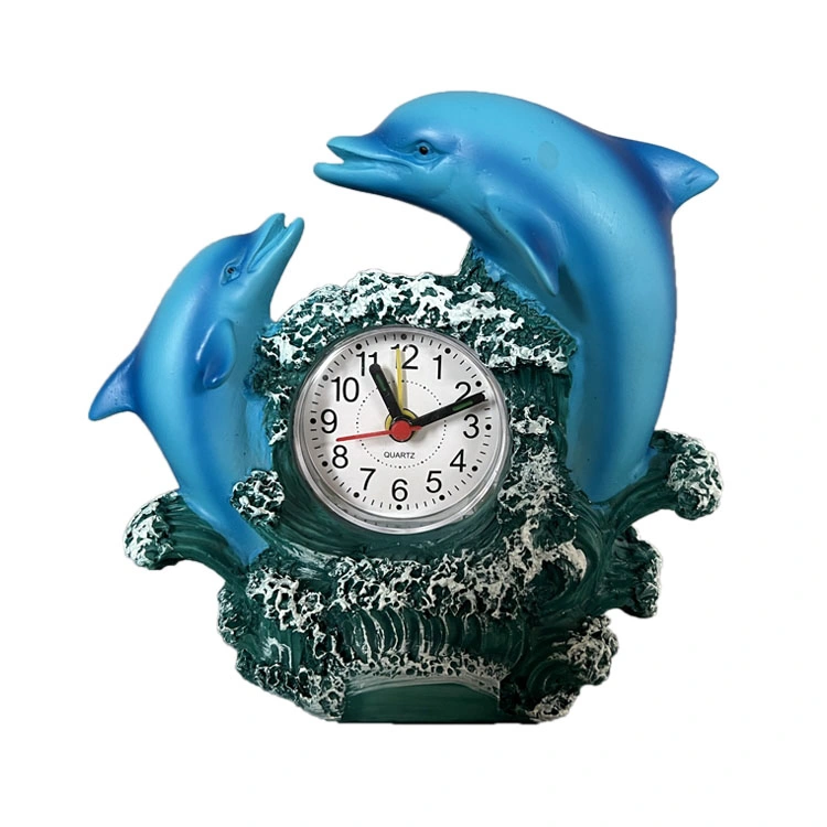 Home Decoration Accessories Animal Dolphin Shape Resin Craft Clock for Souvenir Gift