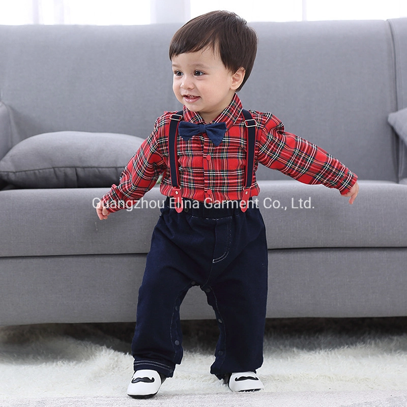 New Spring Gentleman Long-Sleeved Handsome Checked Cotton Shirt Newborn Baby Clothes Boys Wear