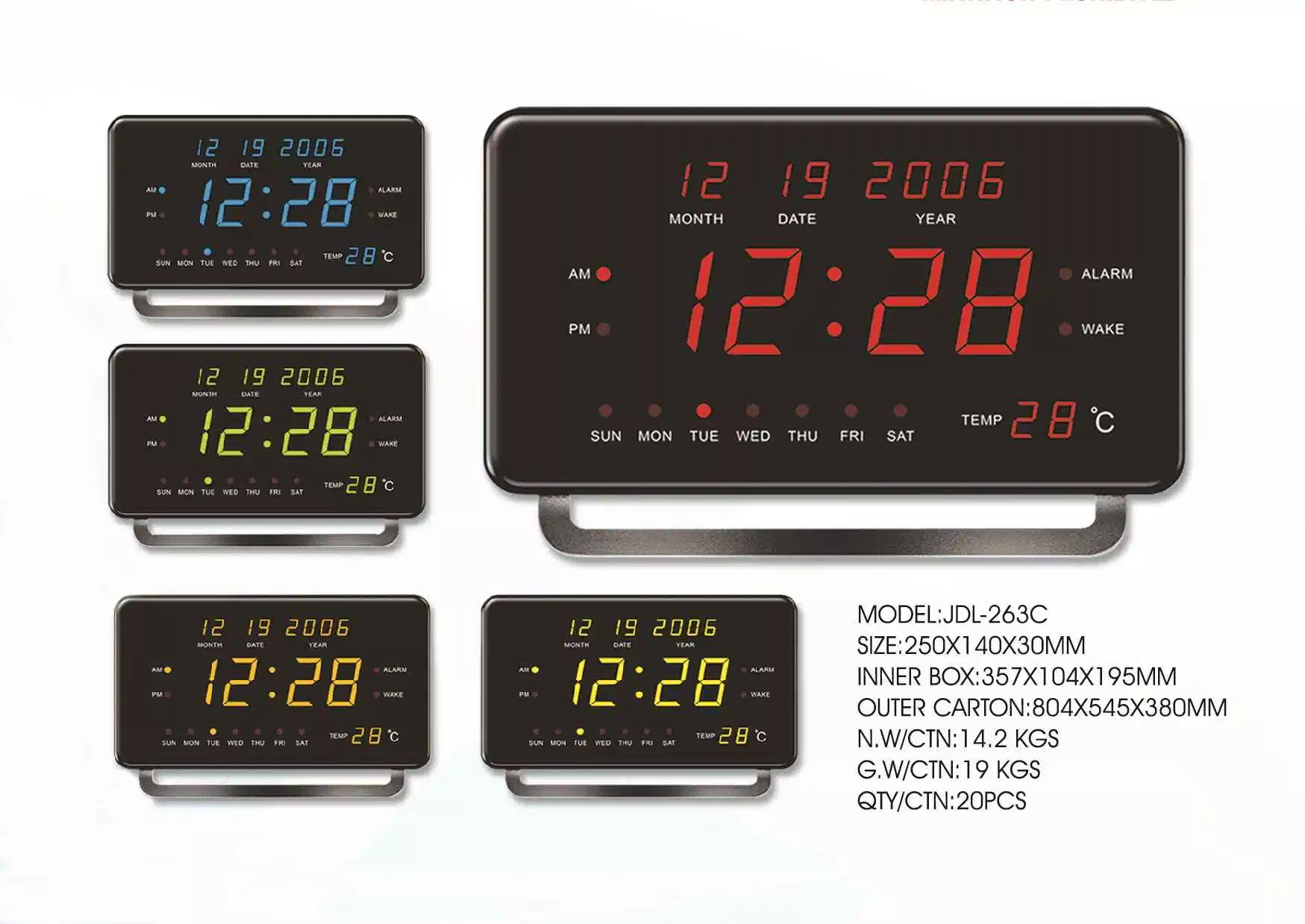 Electric LED Digital Calendar and Temperature Display Alarm Clock
