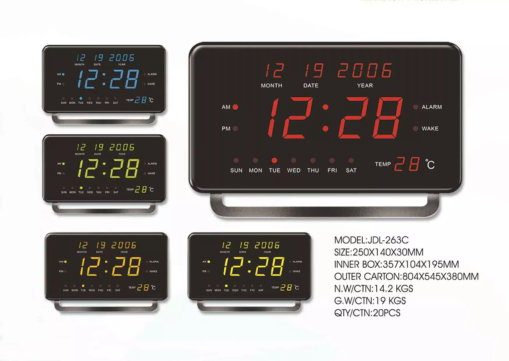 LED de eléctrico Calendário digital e display da temperatura Despertador