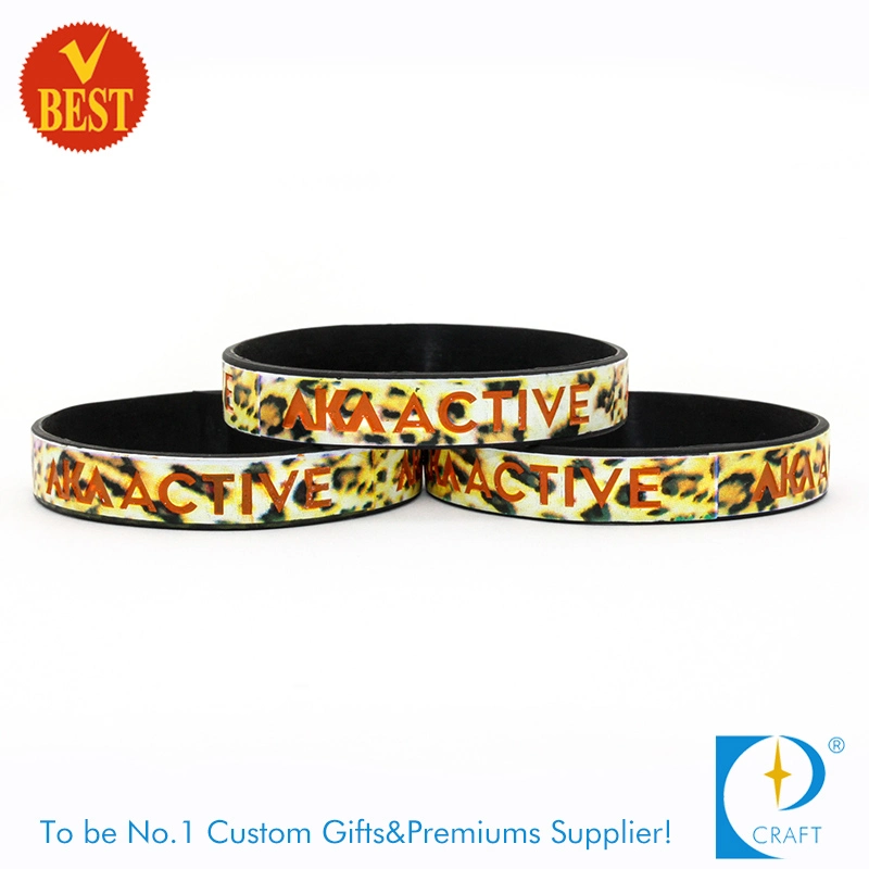 China pulsera de silicona personalizadas Pulsera de la banda con impresión CMYK como regalo promocional