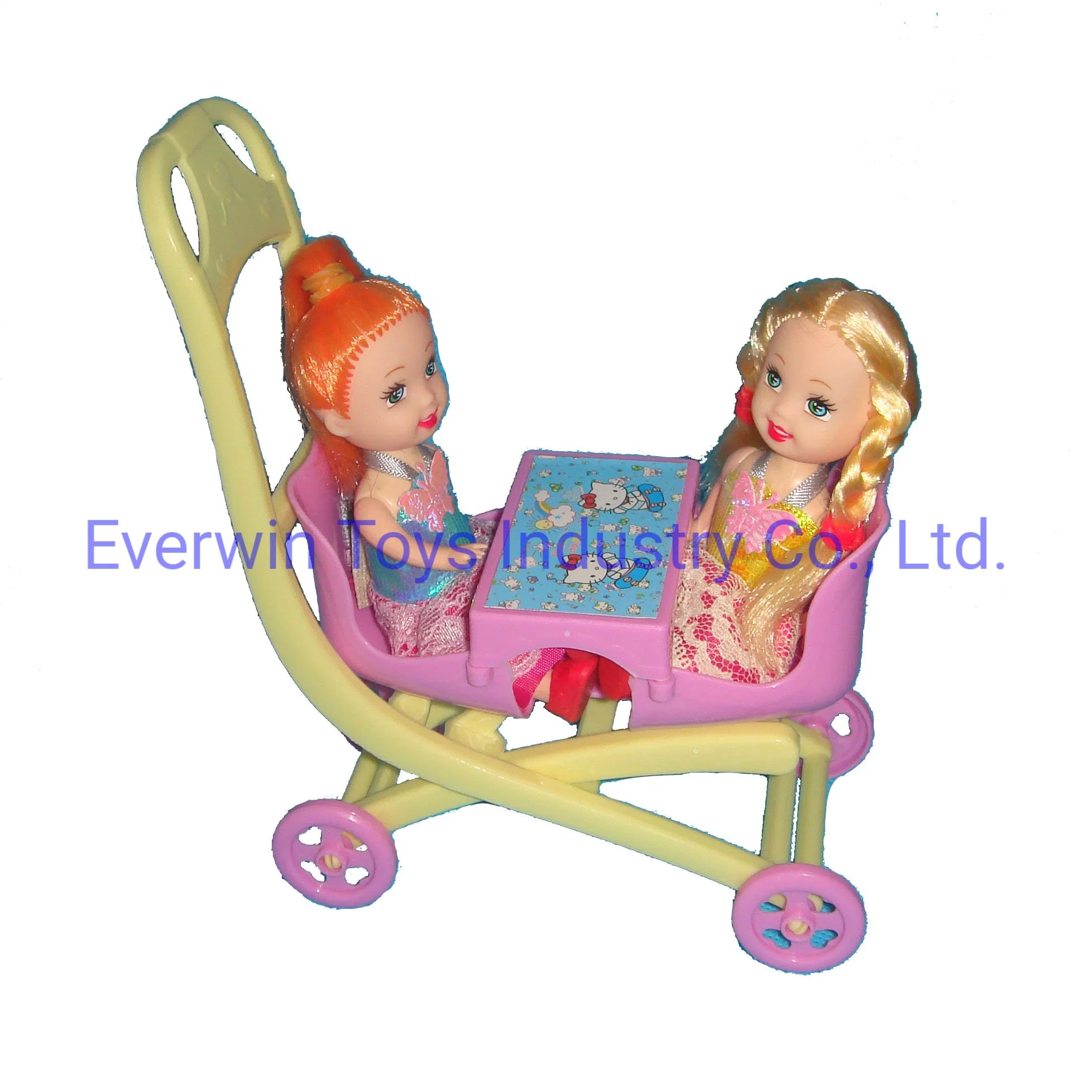 Plastic Toy Doll Accessory Double Stroller for Mini Dolls
