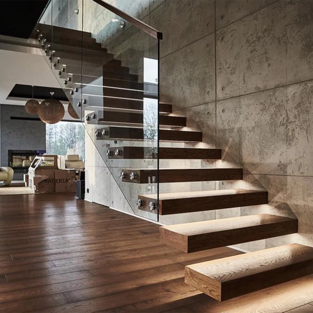 Escada moderna Design com escada flutuante interna com luz LED