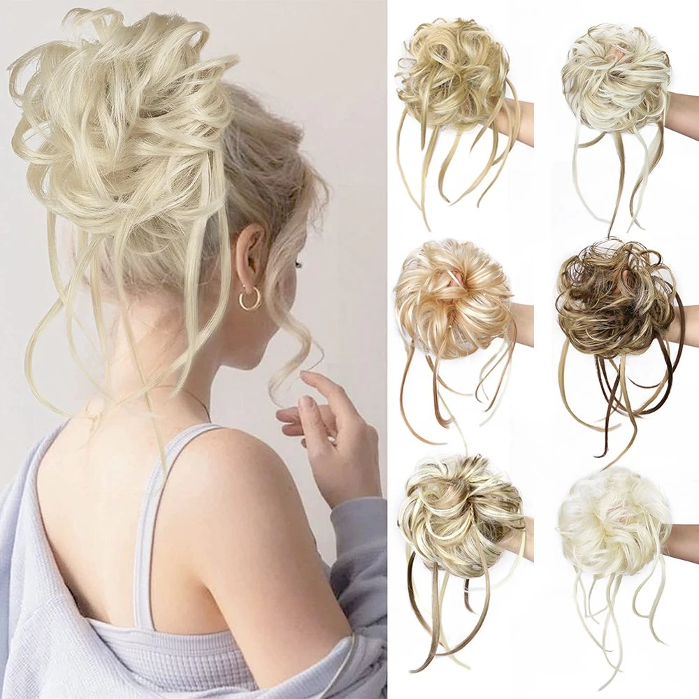 Wholesale Heat Resistant Hairpieces Rubber Band Curly Hair Donuts Extensions Chignon Hair Bun for Women