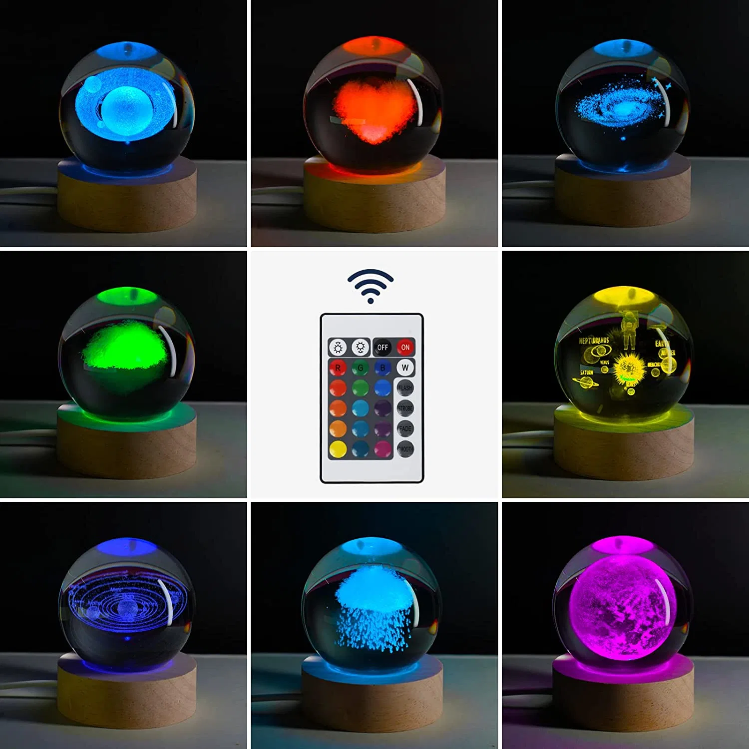 3D Galaxy Crystal Ball Night Light for Kids with Colorful LED Light Base, Color Changing Light with Remote as a Birthday Gift for Teens Heart-Shape