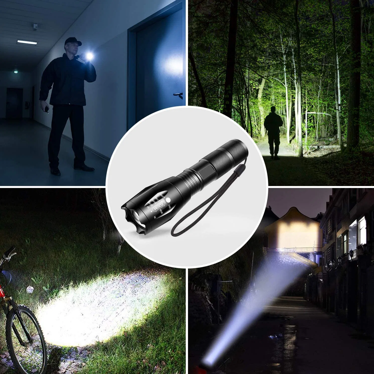 LED Taschenlampe wiederaufladbare Super Bright Taschenlampe 18650 Lithium-Batterie und USB-Ladegerät, IP65 Wasserdichte zoombare Taschenlampe für Angeln Camping Notfall