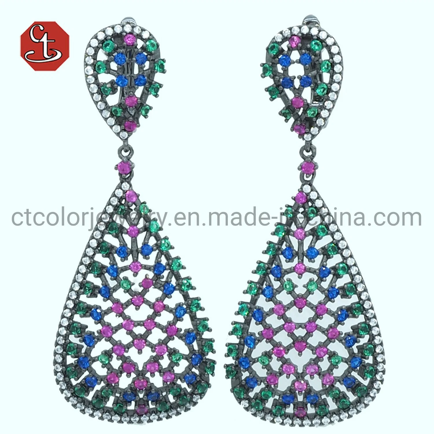 Shiny Dangling Mixed CZ Bridal Crystal Long Drop Earrings for Women Wedding Fashion Jewelry Gift