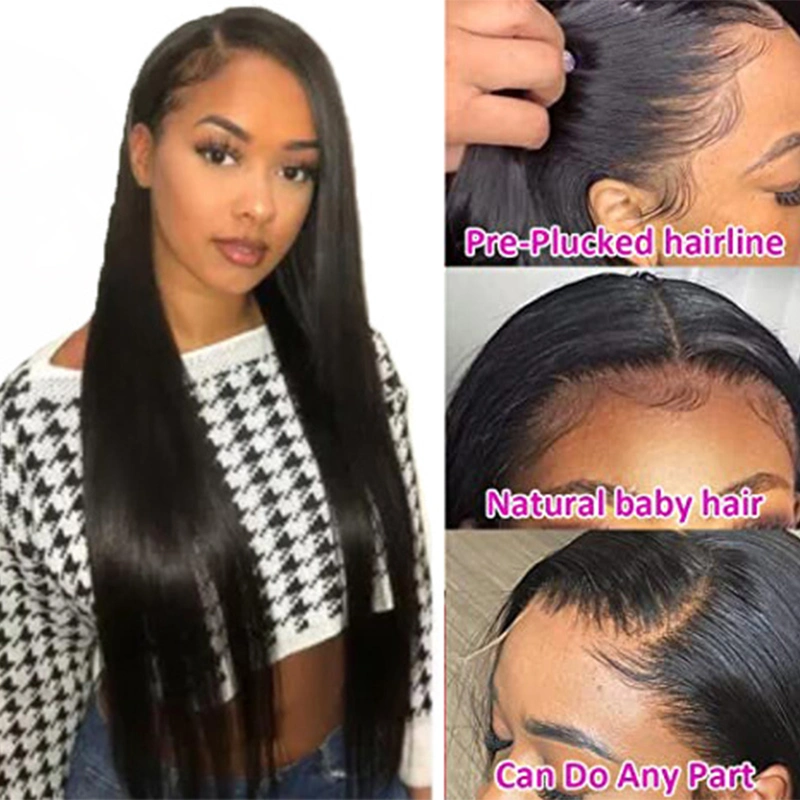 Aviva HD encaje transparente Cabello frontal Cabello humano Pre-plucado Con Baby Hair 180% densidad Brazilian Straight Human Hair Wigs Para las mujeres negras