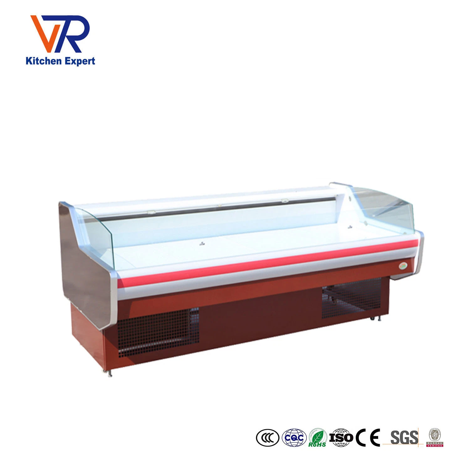 China Factory Qingdao Victory Curved Glass Showcase Fridges Freezers Refrigerators Cooler Display for Butcheries Deli & Supermaket