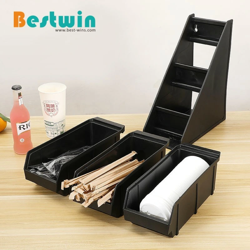 Plastic Compartment Bar Counter Straw Condiment Parts Storage Stand Self Serve Organizers Set Versa Organizer Rack with Bins