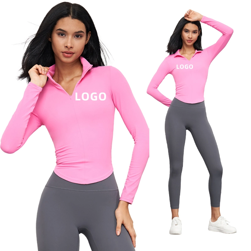 Nova gola com fecho até meio blusão de ioga para mulher SKINTIGHT Blazer Cintura Slimming Fitness Wear mangas compridas