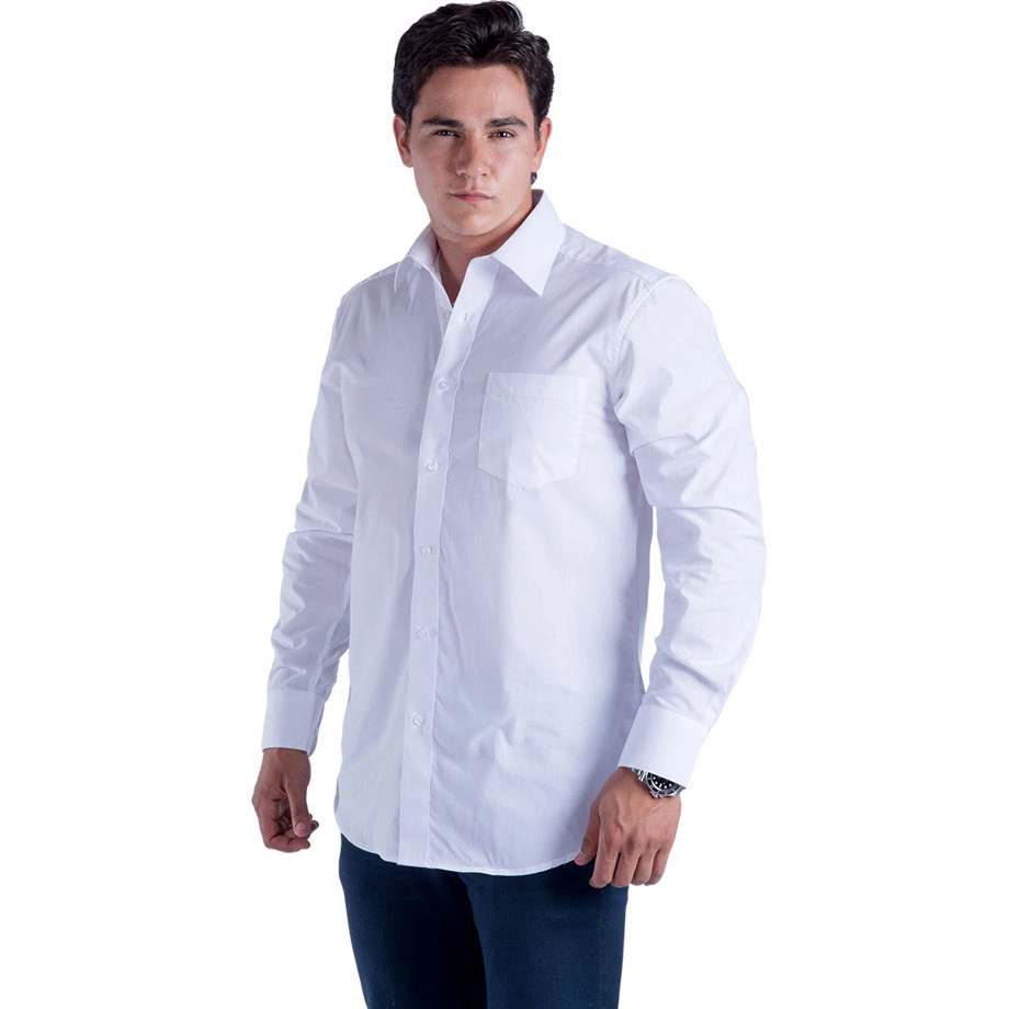 Men&prime; S Long Sleeve Dress Shirt Polyester Woven Comfortable Business Shirt