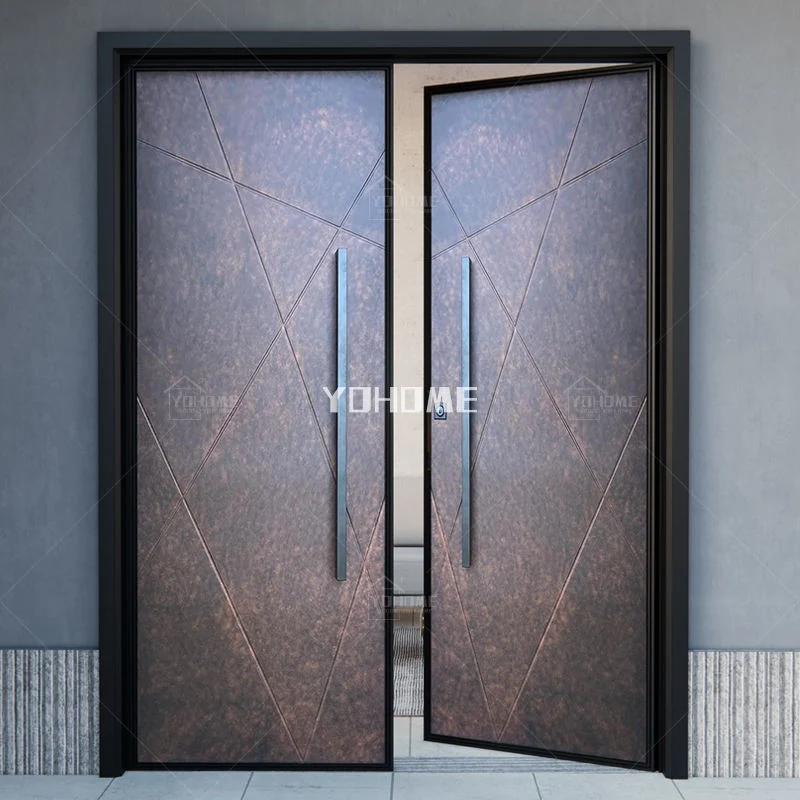 Yohome OEM Tween Steel Door Double Metal Main Entrance Door Modern Double Doors Exterior Entry Double Wood Front Security Door Cast Aluminum Front Double Doors