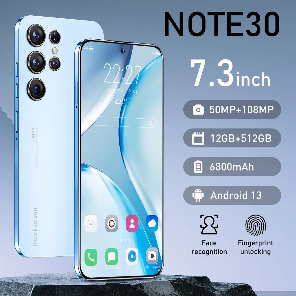 Modelo de celular novo da marca Original Note30, 22GB 2tb, 8GB 256GB, 16GB 1tb, 12GB 512GB Android Smart Phone, OEM/ODM pronto em estoque.