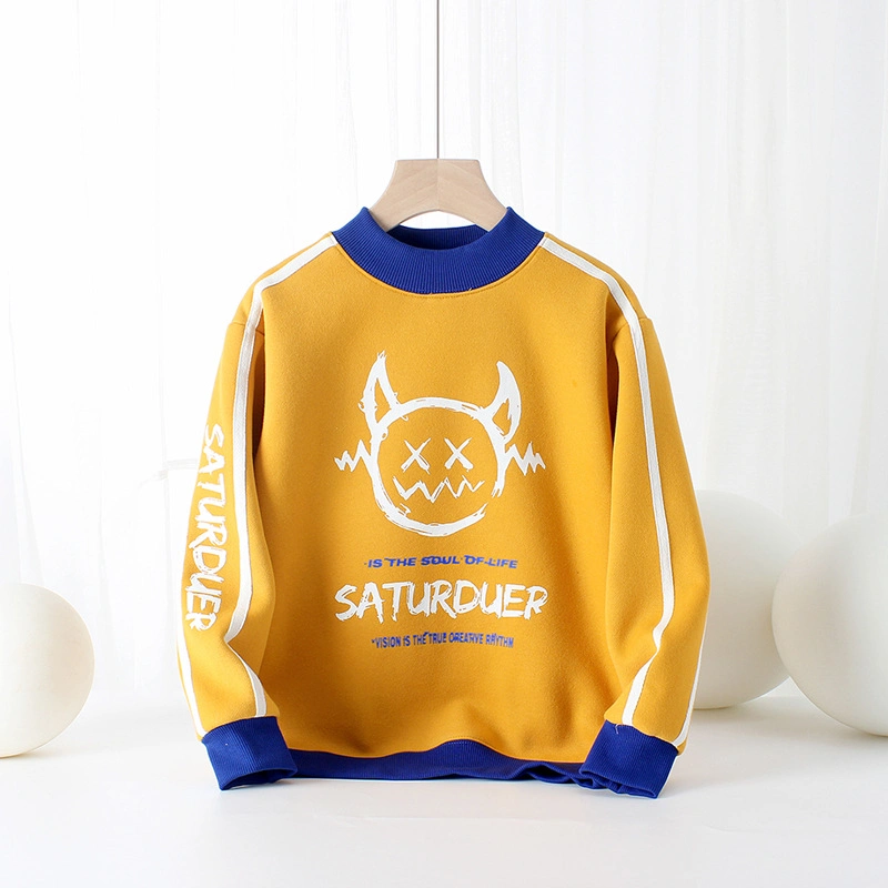 Children's Winter Korean Version of The New Boys' Fleece Sweater Middle and Older Children Pullover High Collar Children Warm Long-Sleeved