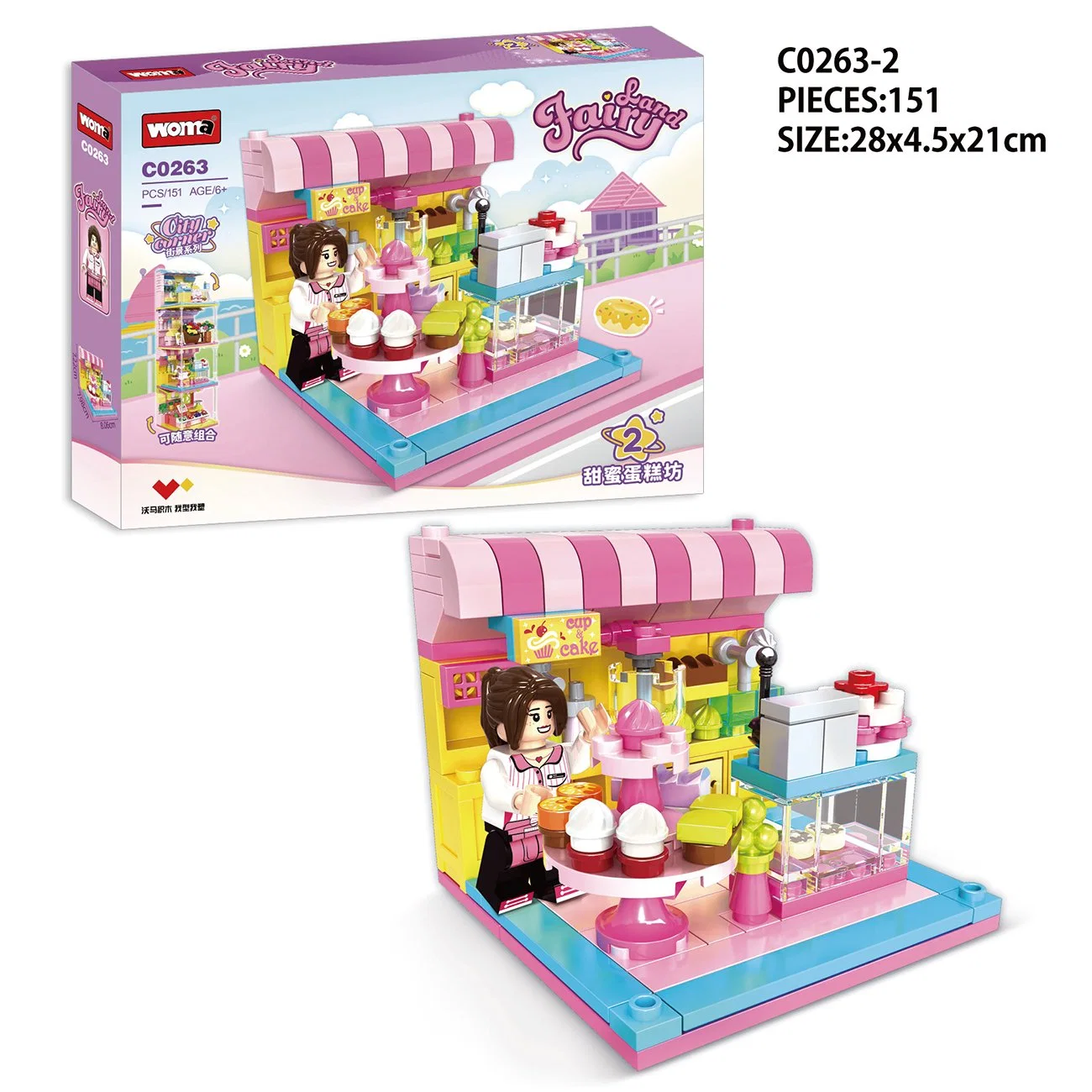 Jouet WOMA C0263 étudiant Fairyland City Corner 4 en 1 Flower Shop Building Blocks Brick Ice Cream Shop pour enfants MOC Jeu Street View série jouet enfant cadeau d'anniversaire