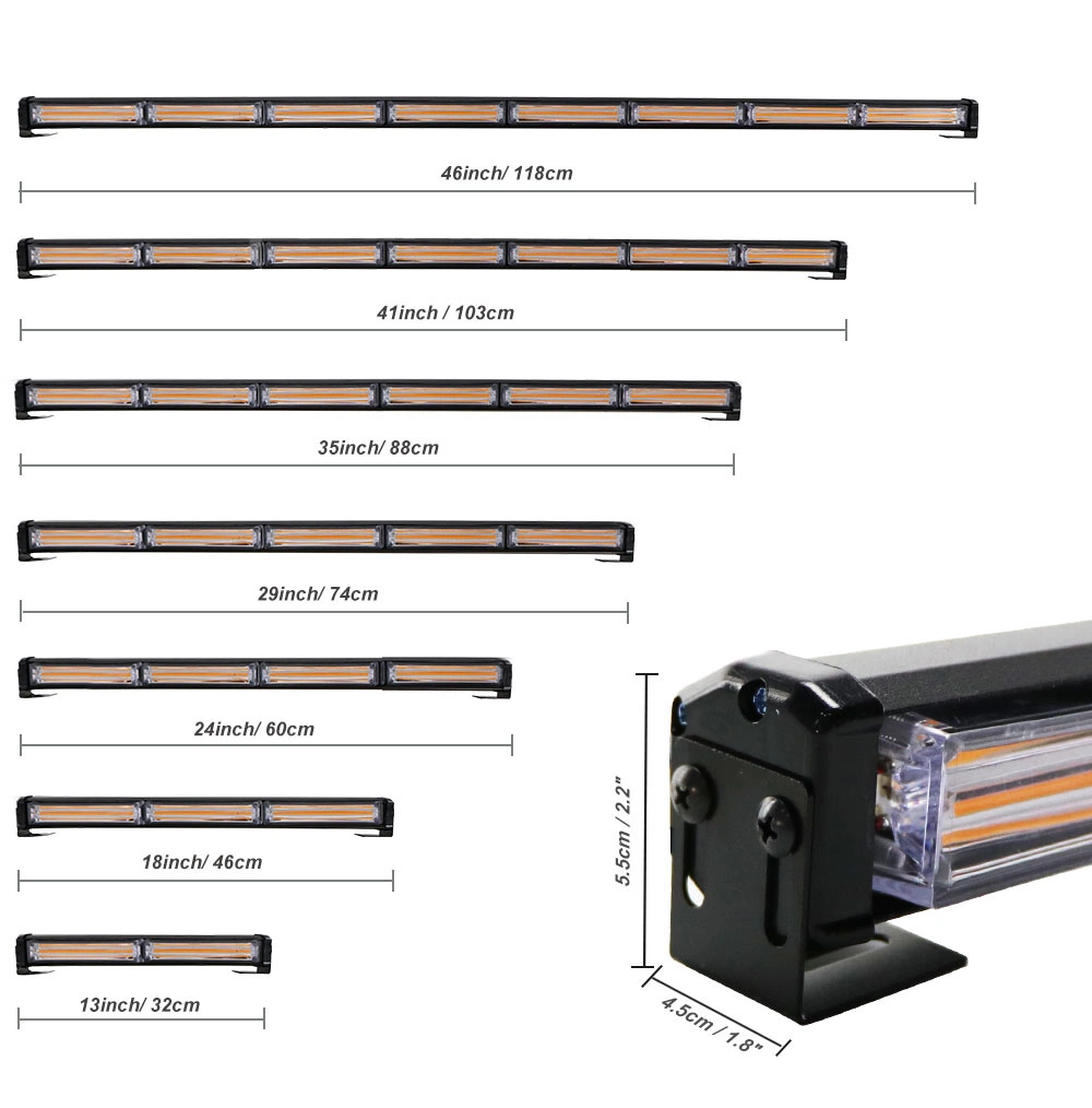 COB LED Strobe Light 24" Flashing Modes Magnet Base Car Traffic Emergency Light Bar