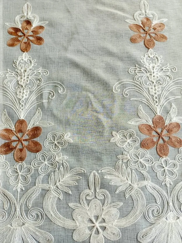 100% Polyester Two-Tone Bottom Side Sheer Dolly Embroidery Made Curtain Fabric