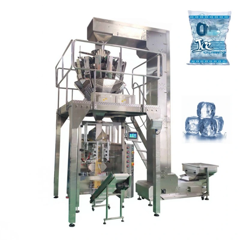Ice Cube Candy Bag Nuts Raisin Chips Filling Liner 10 Head Combination Weigher Rotary Film Wrapping Ice Packaging Machine