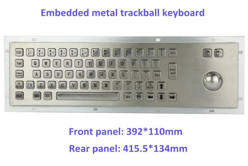 Panel Mount Custom Industrial Computer Waterproof Stainless Steel Metal Keyboard with Trackball Mouse