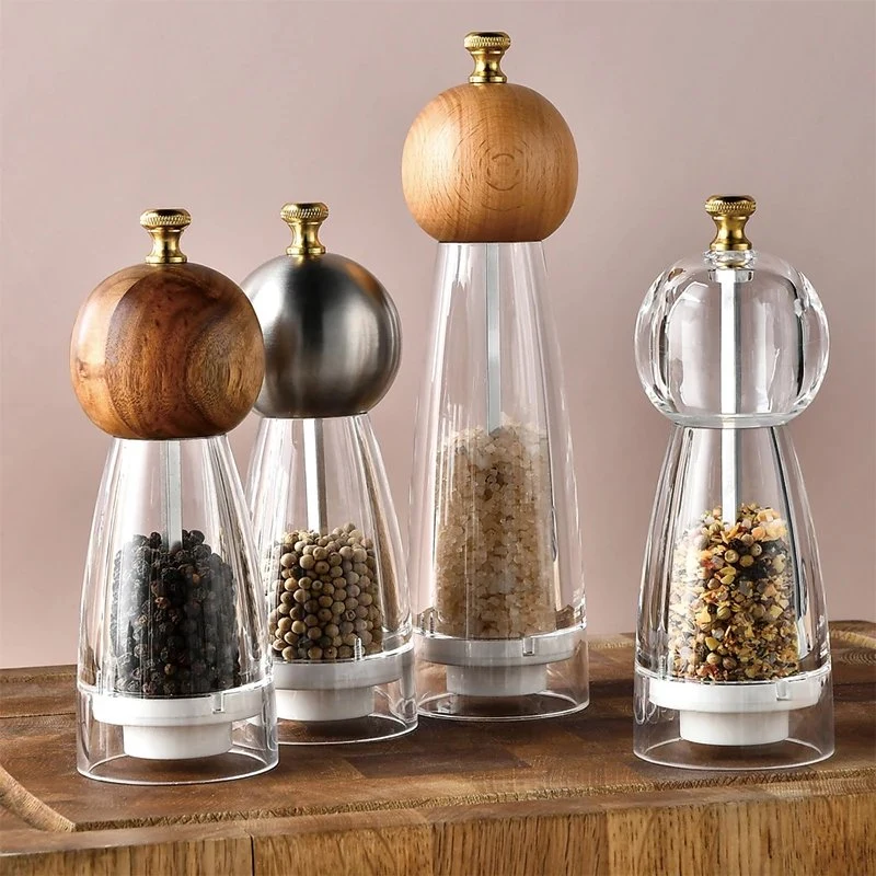 Aazon Hot Selling Factory Manufactured Wholesale Acrylic Glass Hand Salt and Spice Mill Set Pepper Grinder