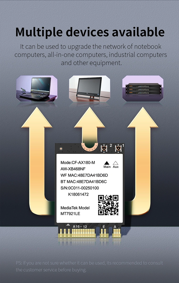 Tarjeta adaptadora interna PCIe WiFi CF-Ax180-M 1800Mbps PCI Express Wireless Tarjeta de red Bluetooth5,2 WiFi 6 Tarjeta LAN