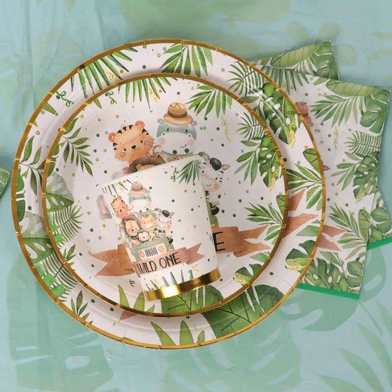 Ensemble de assiettes et tasses en papier sauvage pour enfants à la fête d'anniversaire de la jungle Vaisselle vaisselle vaisselle