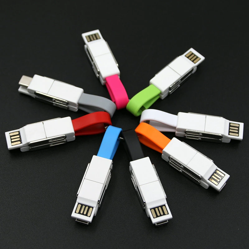 Promotional Multi Charging Cable Magnetic Keyring 3 in 1 USB Fast Charger Type C/Micro USB Cable