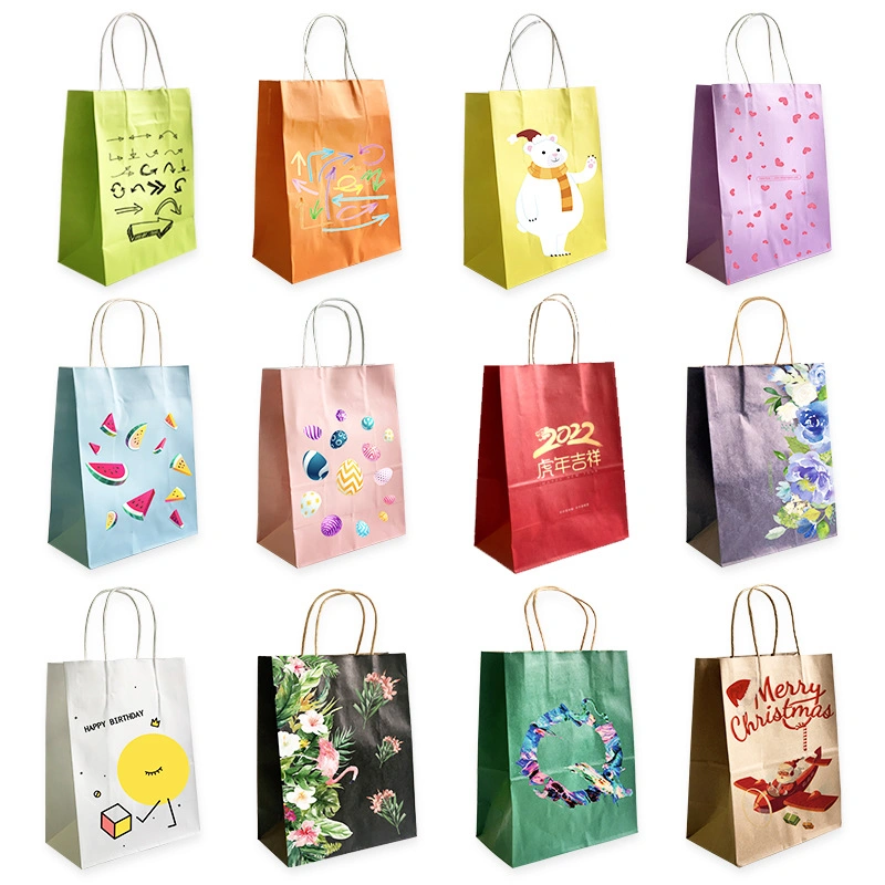 Regalo de Navidad personalizadas embalaje almacenamiento de papel Kraft Bolso Bolso Bolso de compras de regalos Imprimir