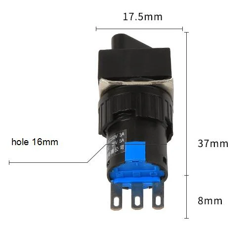 16mm 3 pasadores 2 interruptor giratorio selector redondo de posición 3A