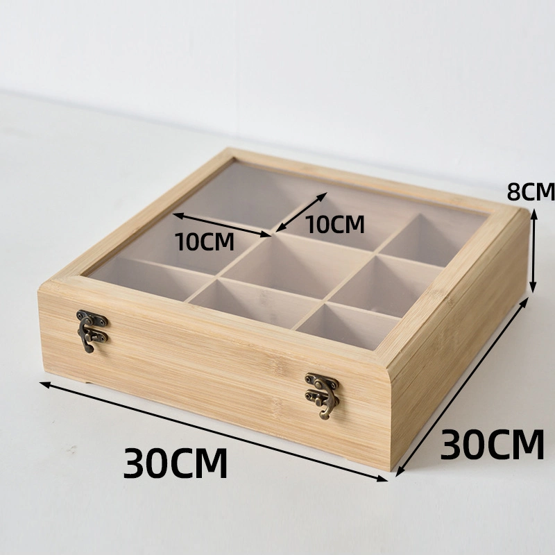 Factory Wholesale/Supplier Clear Lid Bamboo Gift Box Natural Storage Bamboo Tea Bag Organizer Box Bambootea Box