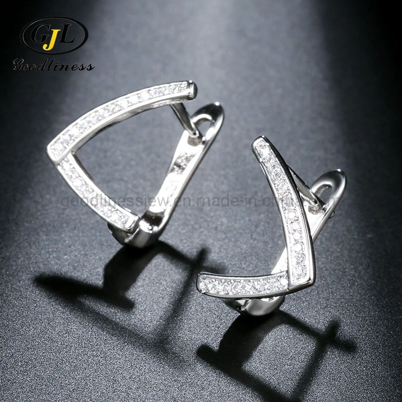 Korean Edition Fashion Geometric V-Shaped Row of Diamond Earrings Jewelry