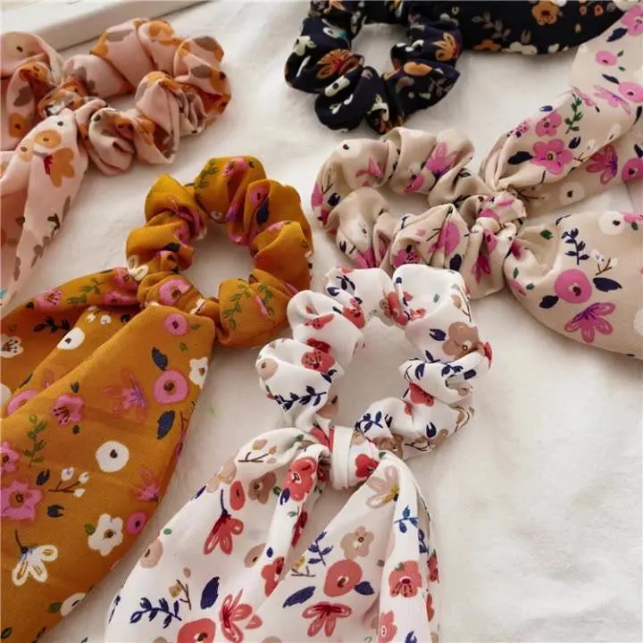 Korean New Floral Small Fresh Hair Circle Ribbon Ponytail All-Match Twister Accessories