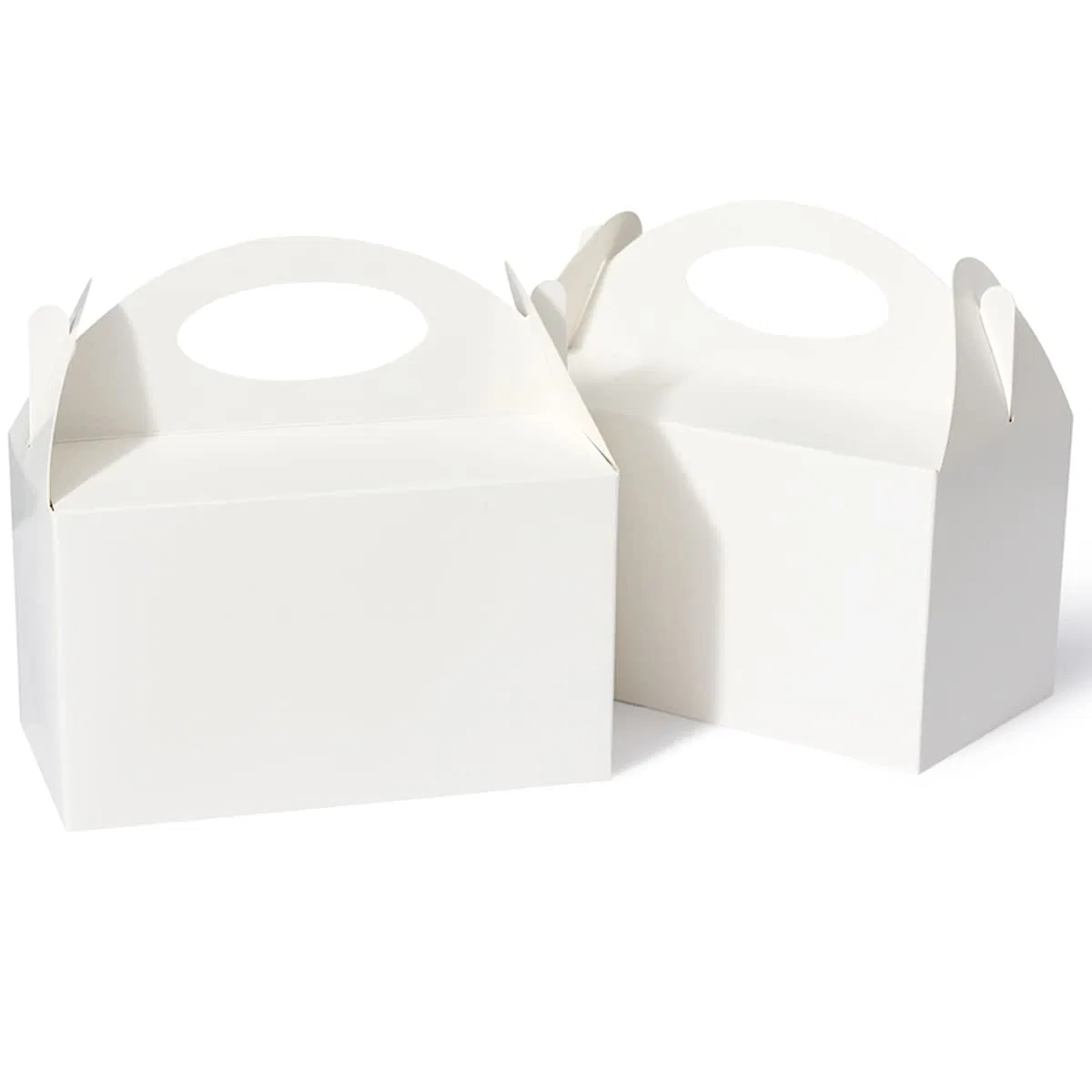 Party Treat Boxes White, 6 Inch Candy Boxes Party Favors with Handle Paper Cookie Gift Bags Gable Boxes Snack Goodie Bags for Kids Birthday Baby Shower Wedding