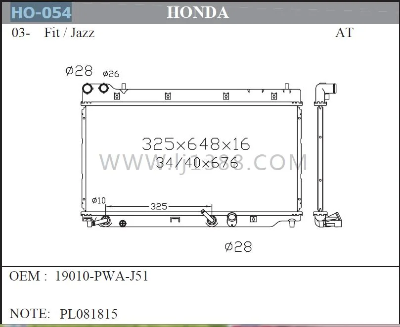 Radiador do Sistema de Refrigeração para Honda Fit / Jazz OEM: 19010-Pwa-J51