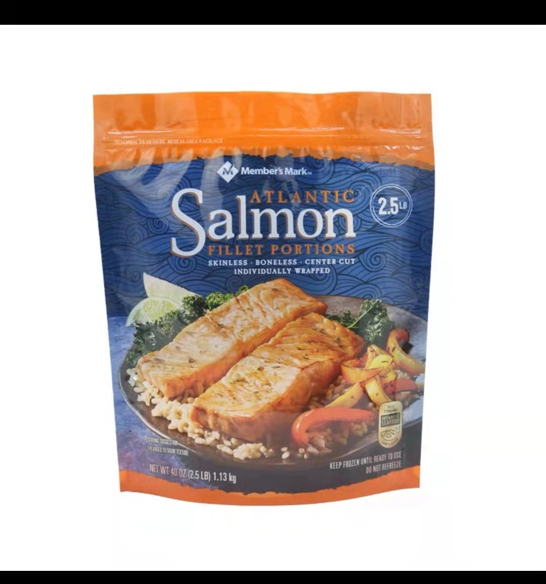 Custom Printed Three Side Sealed Salmon Frozen Food Packaging Bag