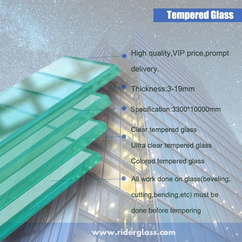 Vidro temperado colorido ultra transparente de 3 mm a 19 mm para chuveiro temperado Vidro