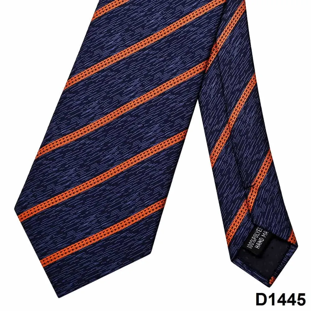 en stock Cravate homme à rayures orange et bleu foncé