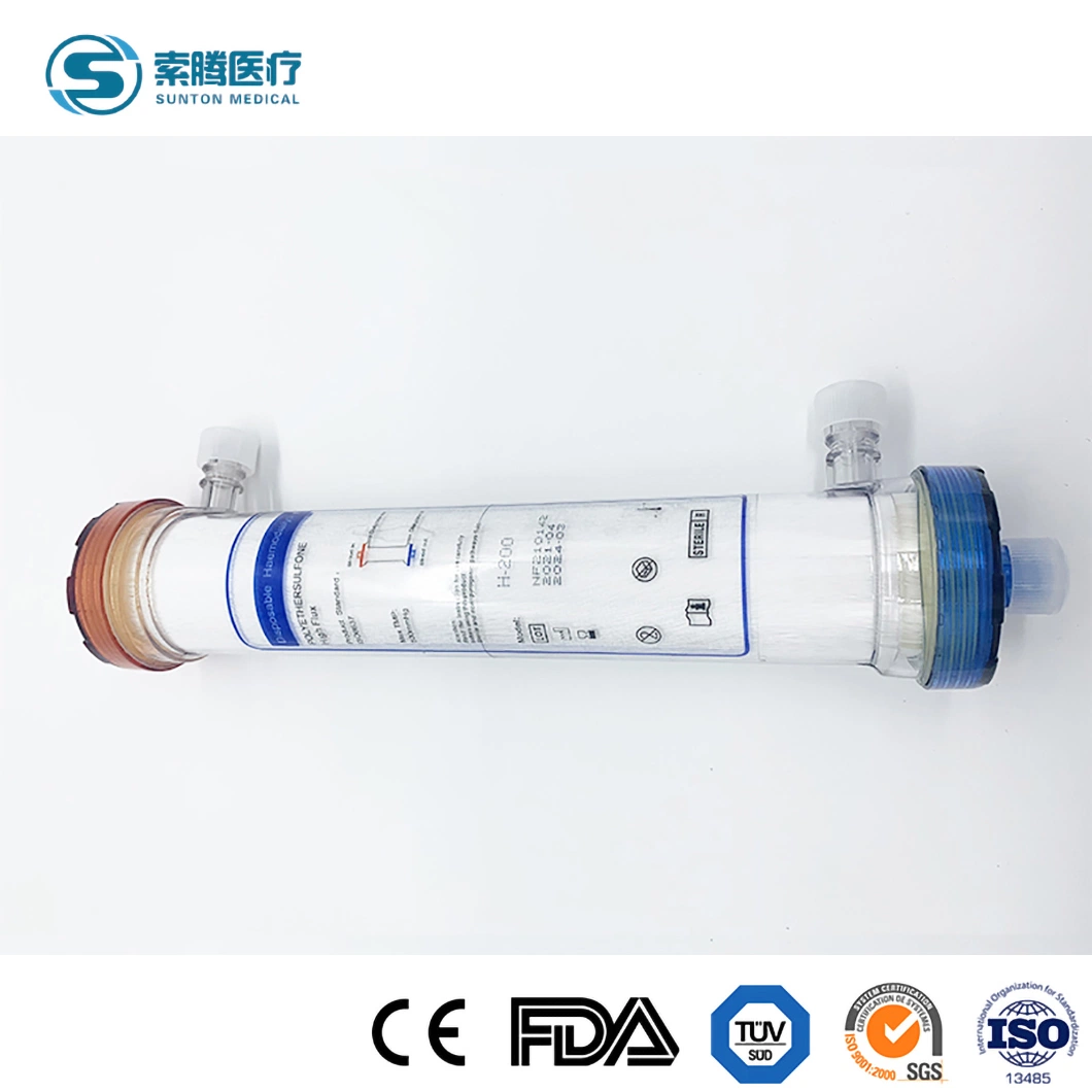 China Sunton 1.5/1.8/2 M2 1.5/1.8/2 M2 o tamaño personalizado Hemodialyzer dializador Mayorista/Proveedor de la fábrica de grado médico de diálisis de alto flujo de sangre dializador