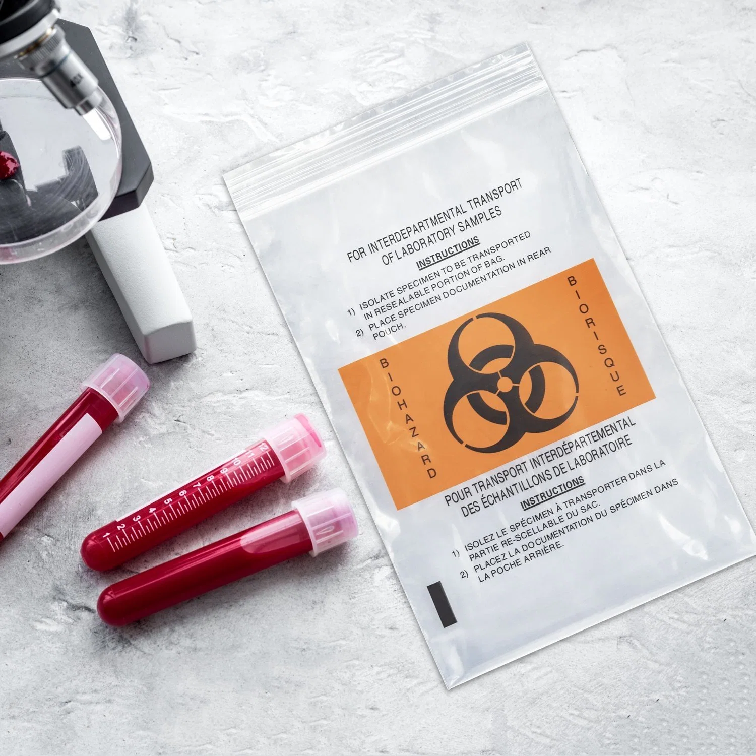 Medical Use 3-Layers Plastic Pathology Ziplock Specimen Biohazard Bag with a Pocket