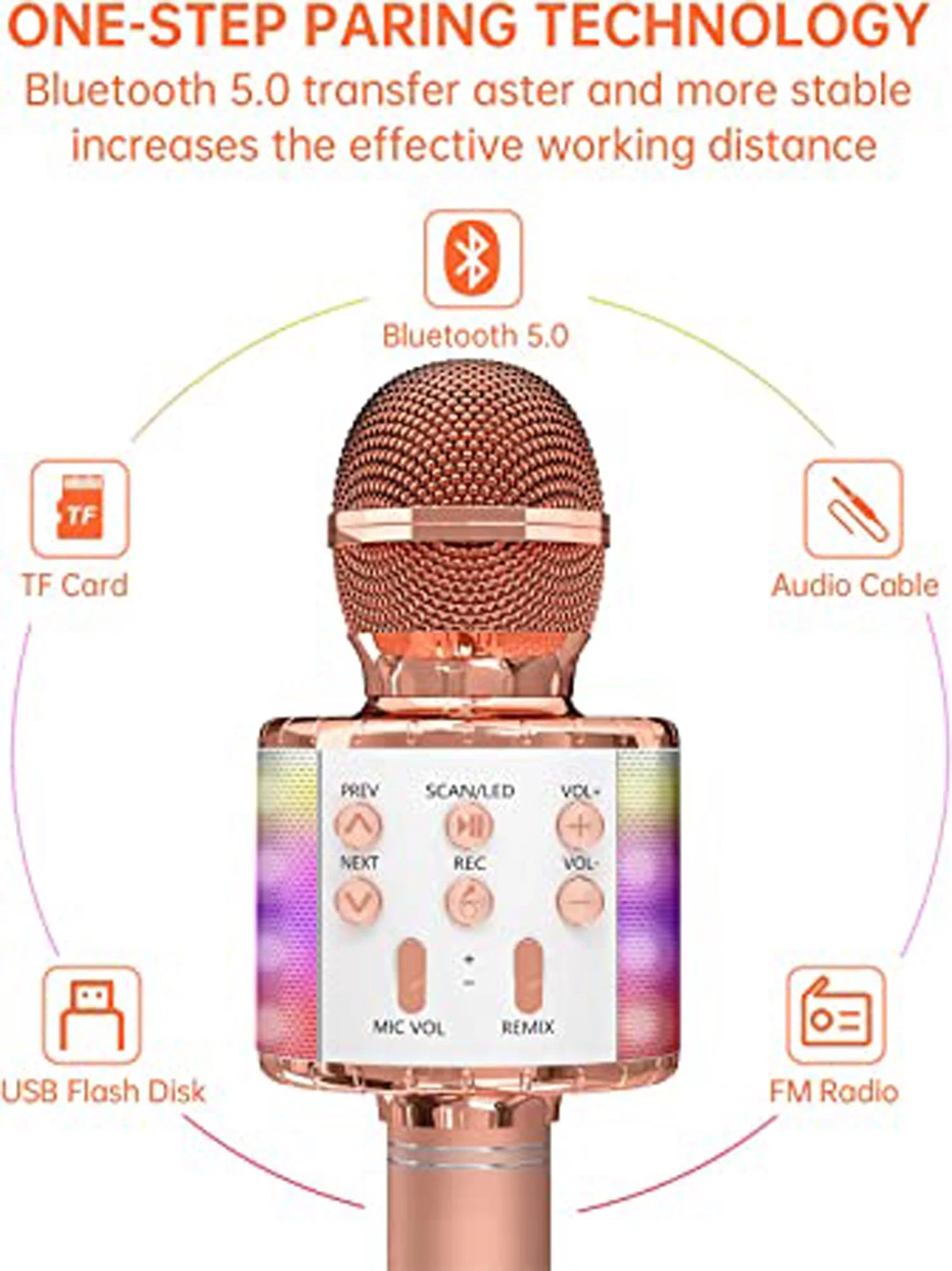 Lumières À DEL cadeaux jouets pour filles garçons adultes sans fil Microphone karaoké Bluetooth