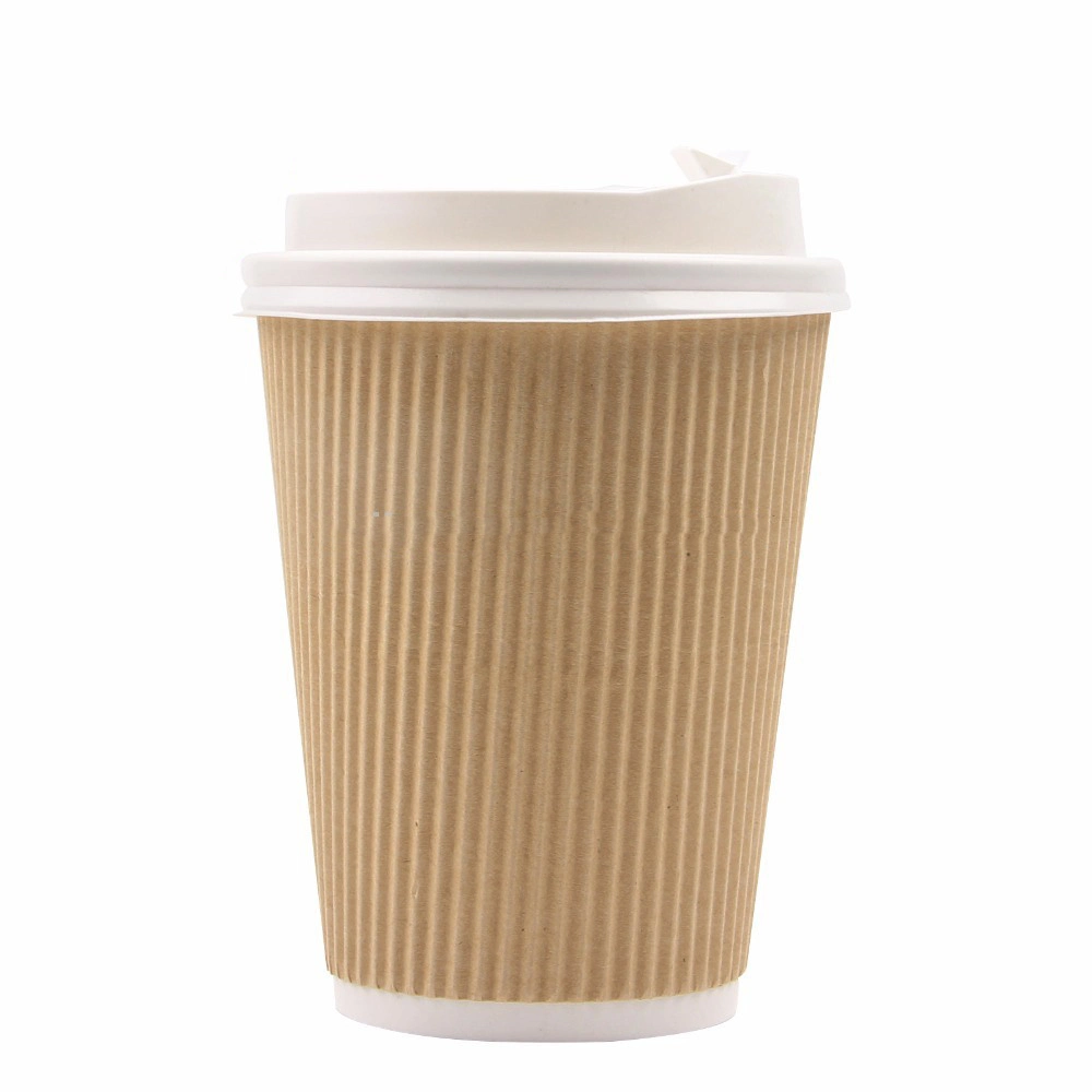 Paper Cups 8oz Reusable PS Lid Juice Ceramic Beer Disposable Ripple Paper Coffee Mugs with Lid