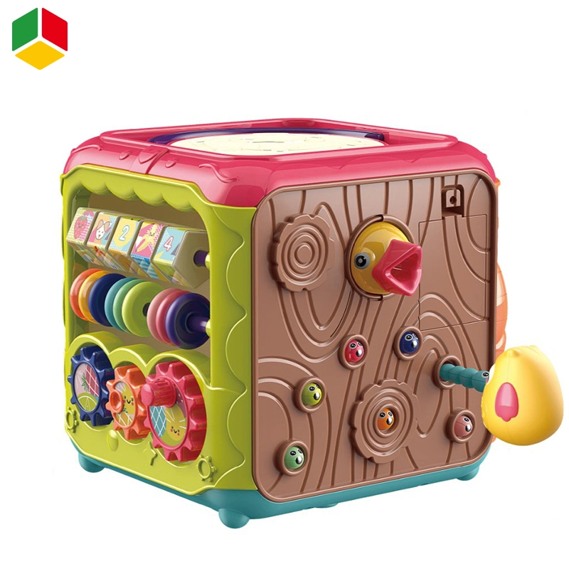 QS Amazon Hot Sell Early Education Learning Baby 6 Sides Musical Toy 6 in 1 Toy Electric Magic Puzzle Box Set Music Hand Drum Activity Cube Toys for Kids