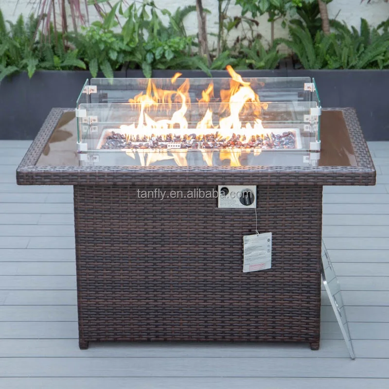 Rechteck Patio Garten Outdoor Kamin Pit Tisch Propan Gas Rattan Kamin Kamin Pit Tisch Set