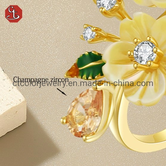 Fashion floating shell flower jewelry collection elegant gold flower zirconia earrings pendant jewelry set